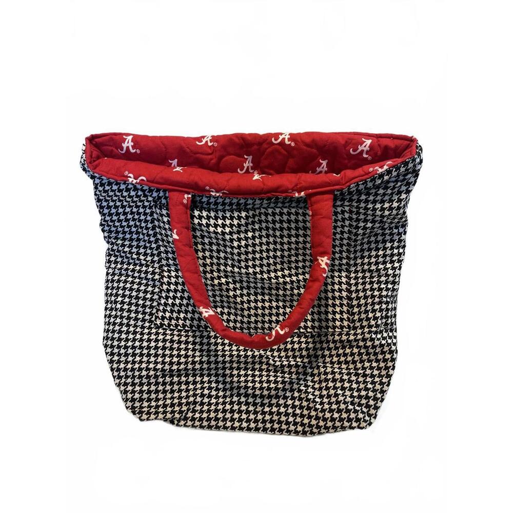 University of Alabama Black and White Houndstooth Handmade Quilted Tote Bag 15in